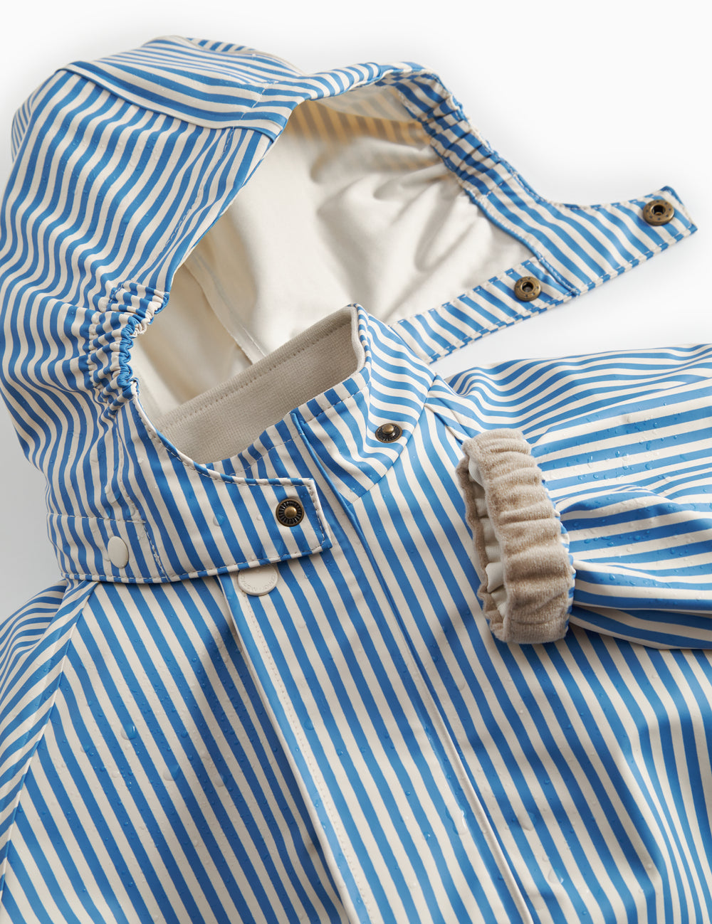 Blue striped raincoat with hat for children