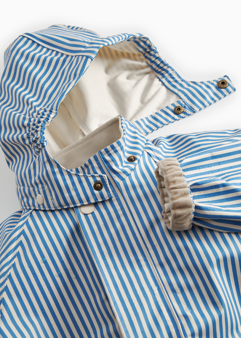 Blue striped raincoat with hat for children