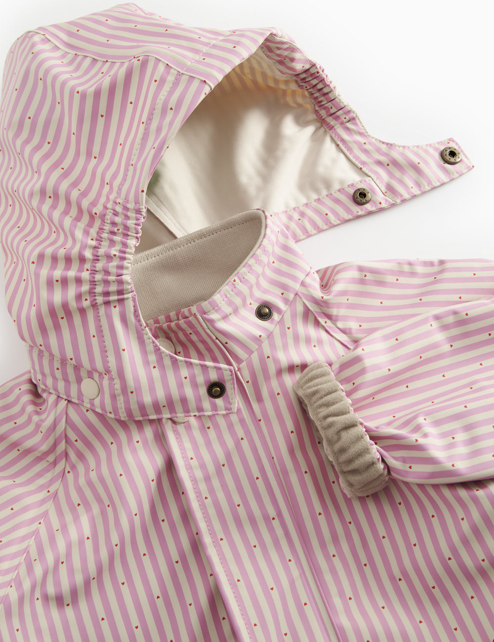 Red and striped raincoat with a hood, sleeves for children