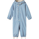 Blue striped raincoat with hat and booties for baby