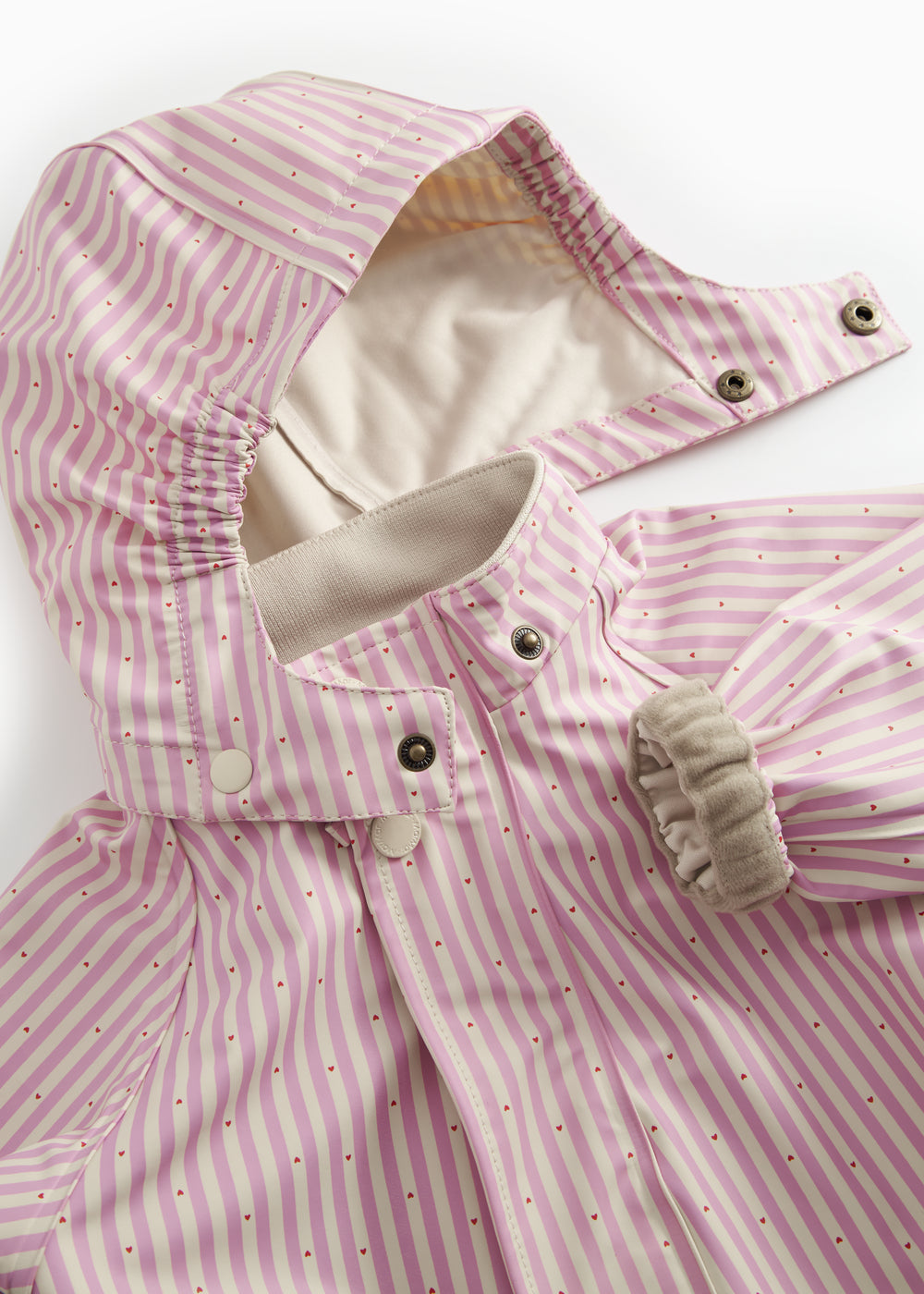 Red and white striped raincoat with hat and booties for baby