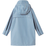 Blå stribet regnjakke med hætte, lommer og knapper til børn