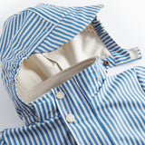 Blå stribet regnjakke med hætte, lommer og knapper til børn