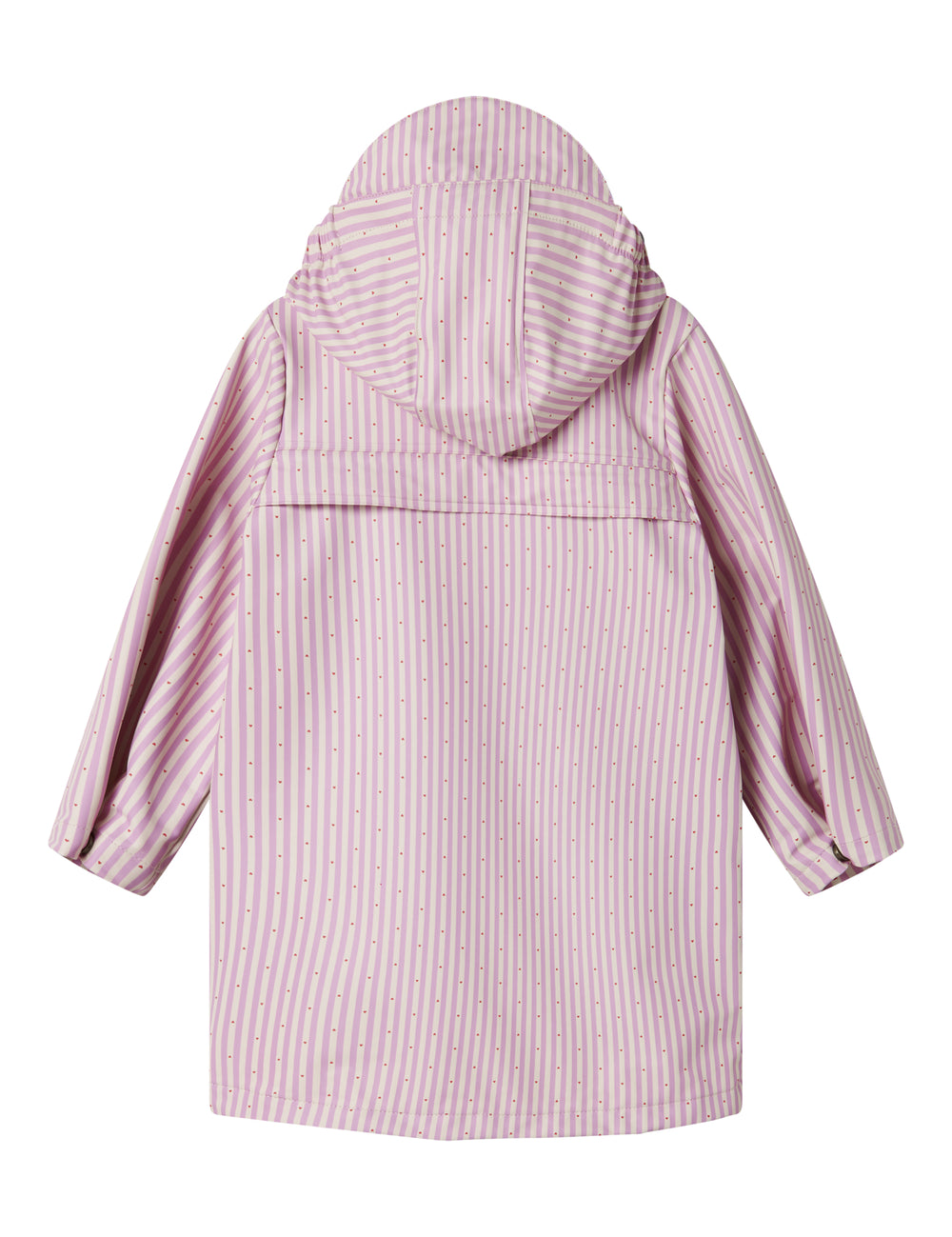 Lyserød stribet regnjakke til børn med hætte og knapper