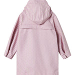 Lyserød stribet regnjakke til børn med hætte og knapper