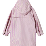 Lyserød stribet regnjakke til børn med hætte og knapper