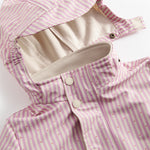 Lyserød stribet regnjakke til børn med hætte og knapper