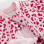 Red thermal onesie with leopard print for baby