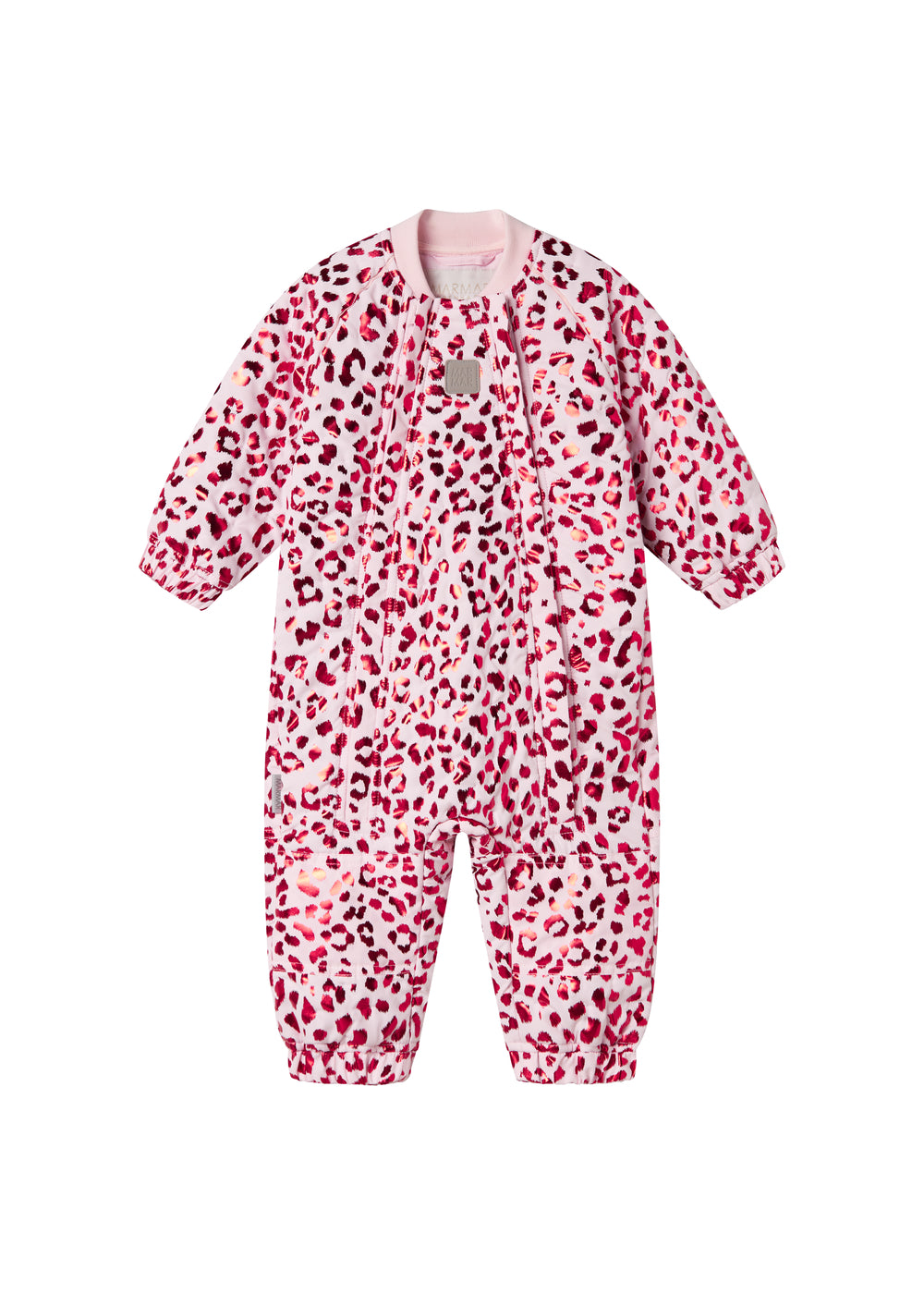 Red thermal onesie with leopard print for baby