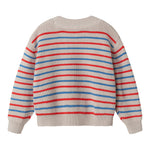 Stribet striktrøje til børn i beige med blå og røde striber