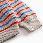 Striped t-shirt for children in beige with blue and red stripes.