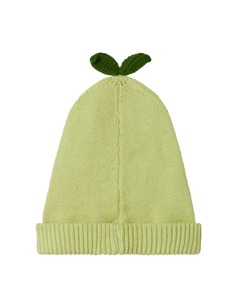Lysegrøn strikhue med blad til baby