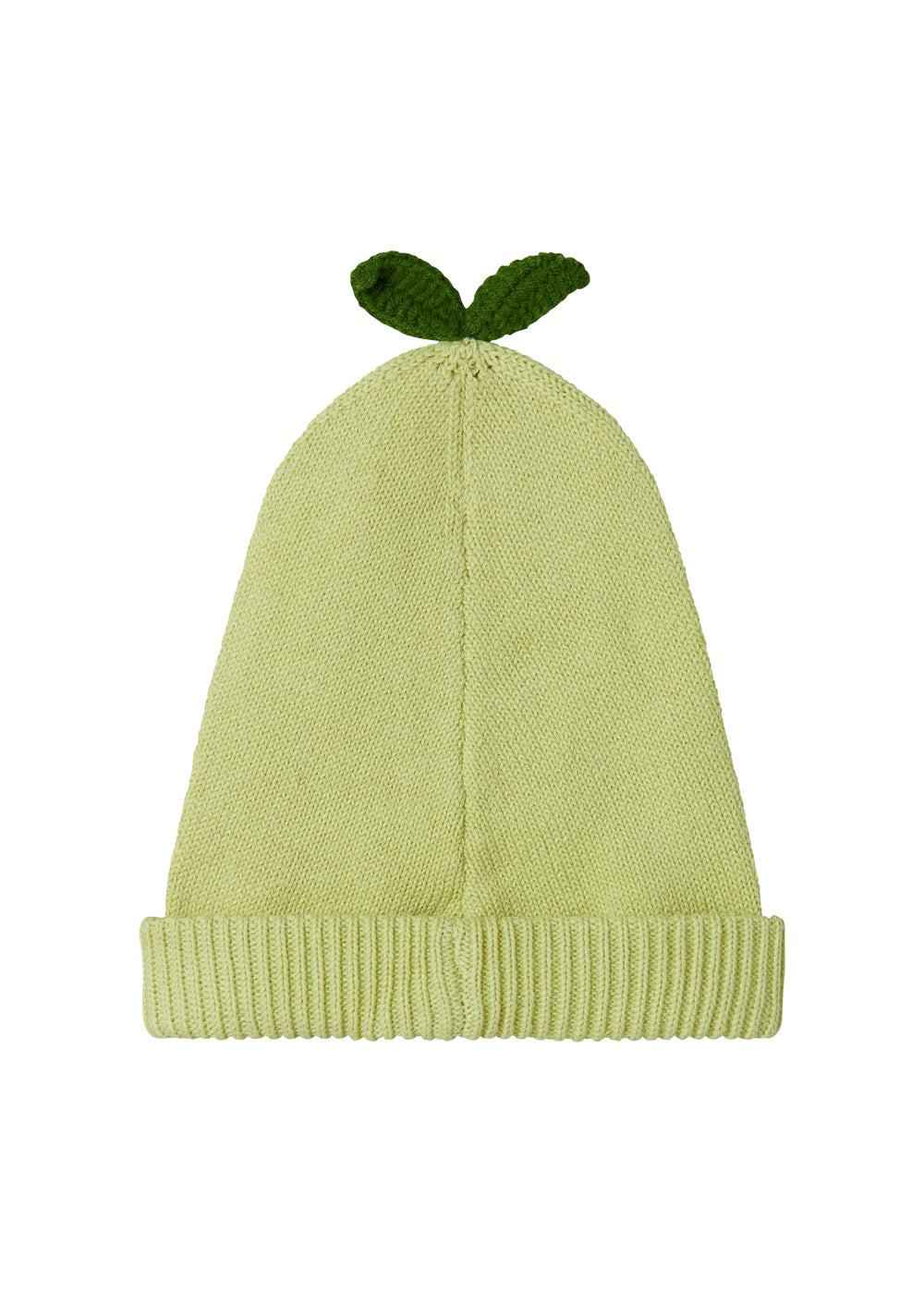 Lysegrøn strikhue med blad til baby