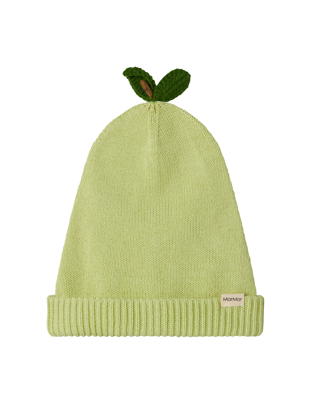 Green striped hat with leaf for baby