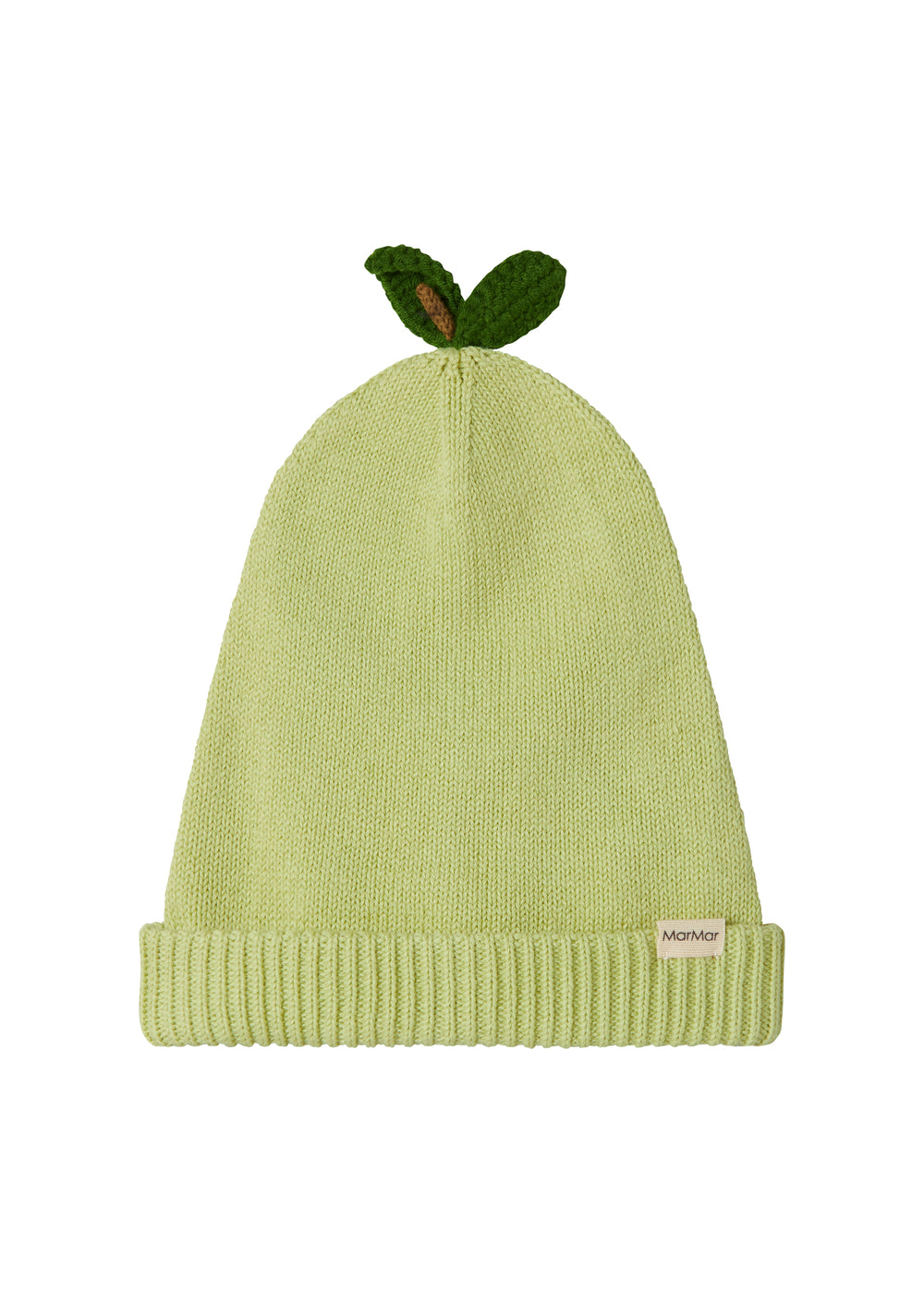 Green striped hat with leaf for baby