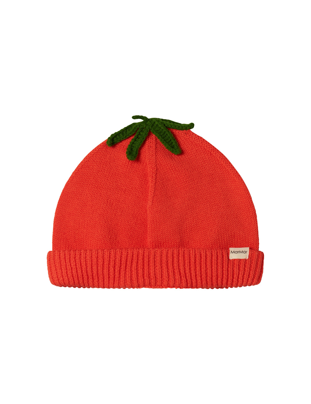 Red striped hat with green leaf for baby and children