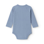 Langærmet lyseblå baby bodystocking til nyfødte