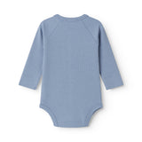 Langærmet lyseblå baby bodystocking til nyfødte