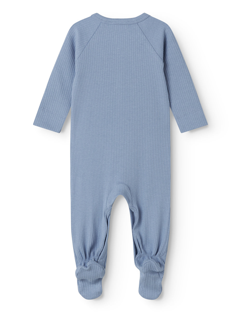 Lyseblå langærmet baby heldragt med fødder og knapper