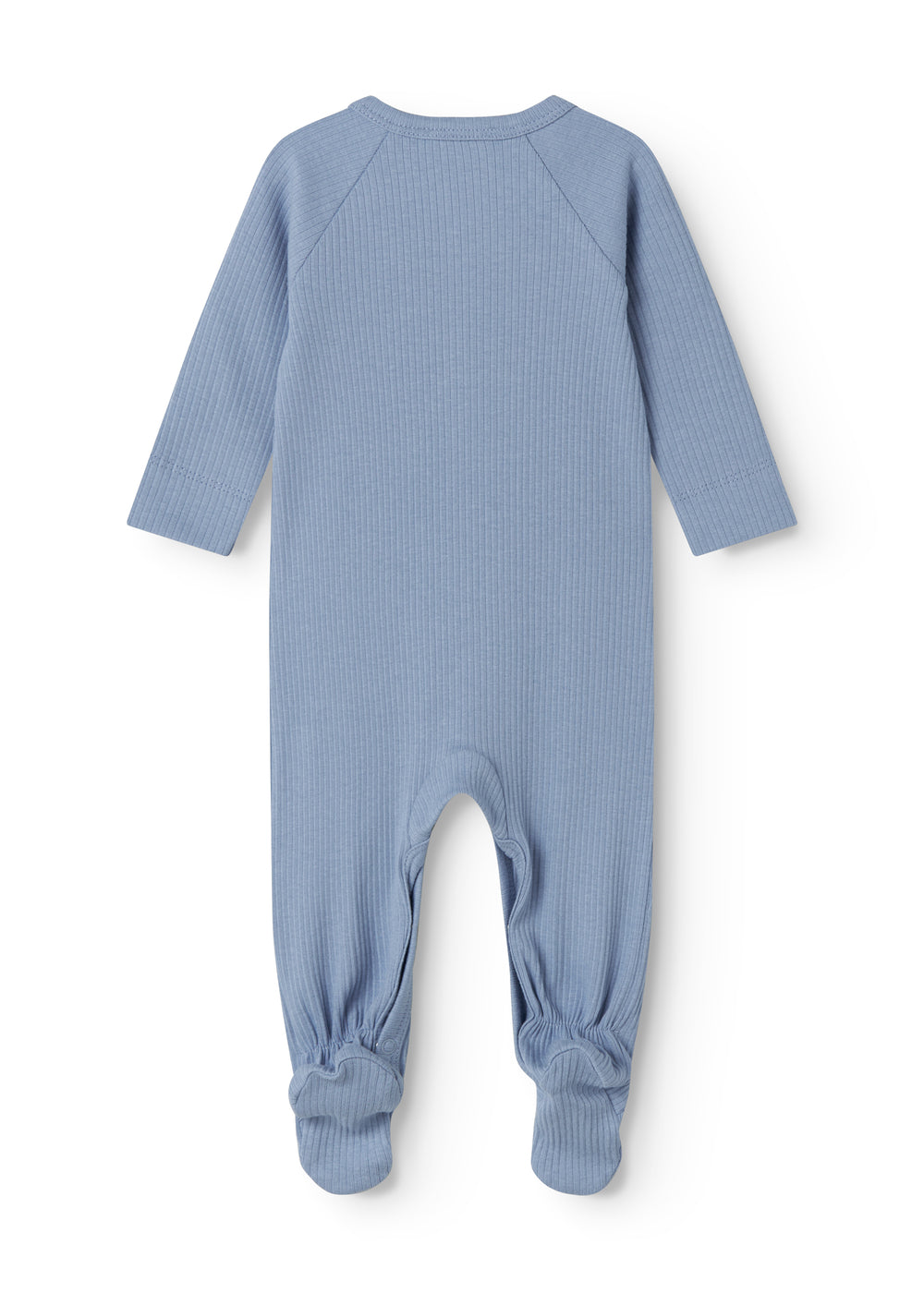 Lyseblå langærmet baby heldragt med fødder og knapper