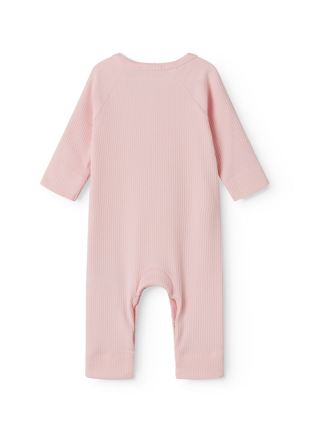 Lyserød langærmet baby heldragt med knapper