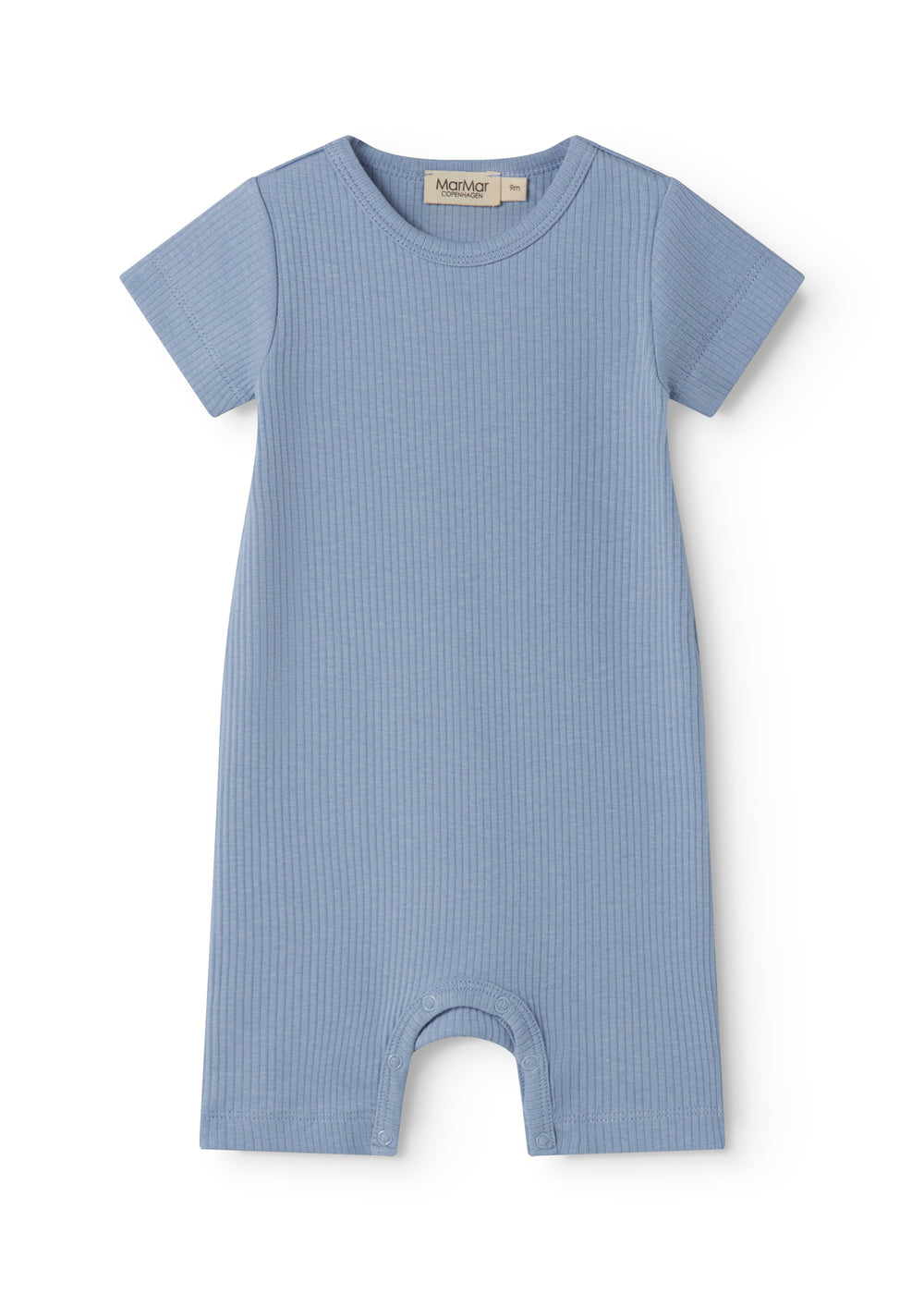 Short-sleeved baby modal romper with short legs in a light blue shade.