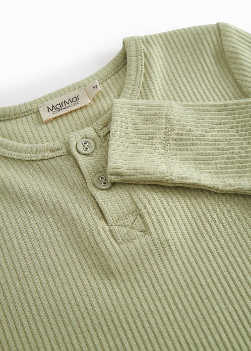 Langærmet lysegrøn modal t-shirt til børn med stolpe knaplukning