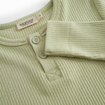 Langærmet lysegrøn modal t-shirt til børn med stolpe knaplukning