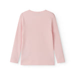Langærmet lyserød modal t-shirt til børn med stolpe knaplukning