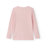 Langærmet lyserød modal t-shirt til børn med stolpe knaplukning