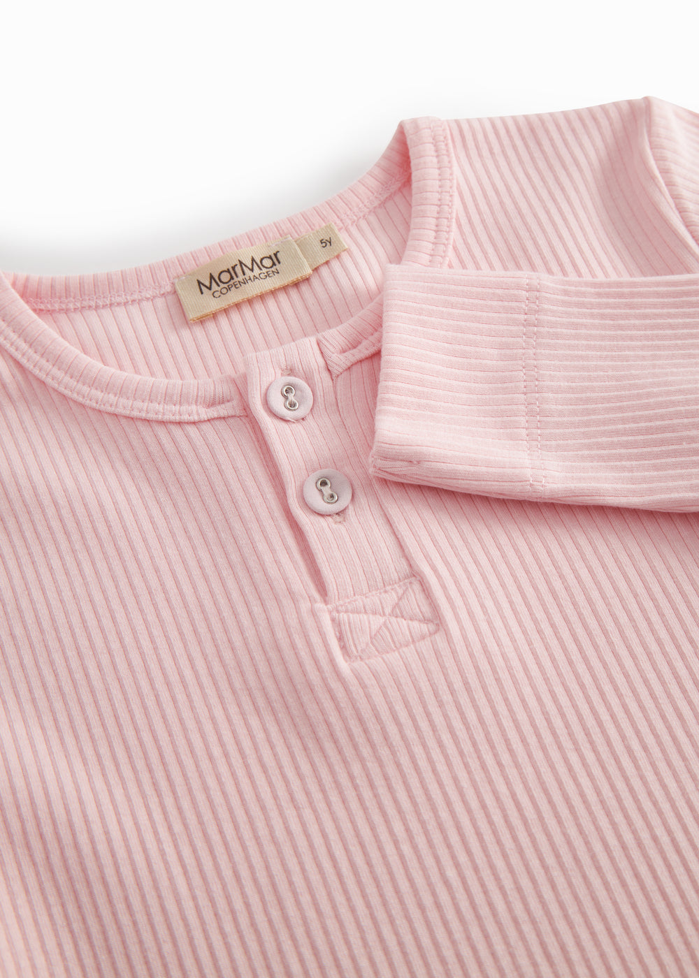 Langærmet lyserød modal t-shirt til børn med stolpe knaplukning
