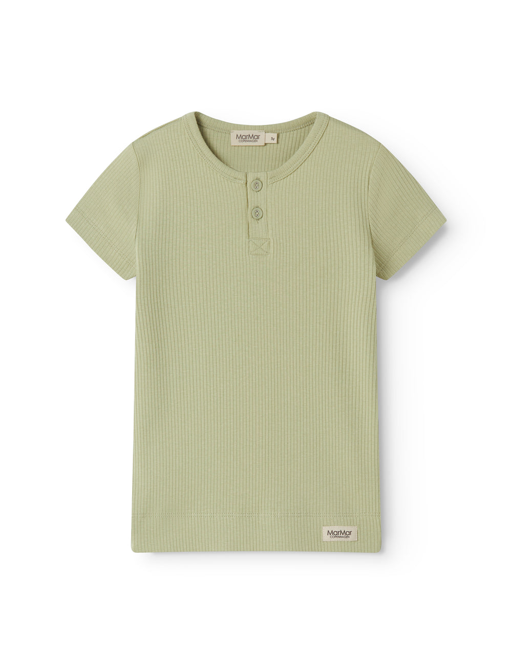 Short light green modal t-shirt for children with button-up closure.