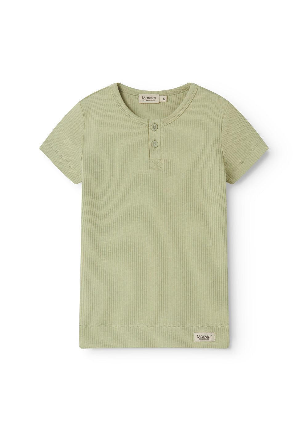 Short light green modal t-shirt for children with button-up closure.