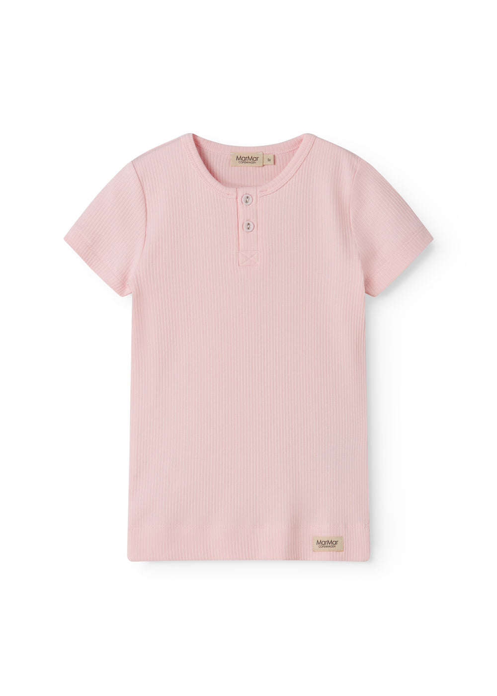 Short sleeve bright red modal t-shirt for children with button-up closure.