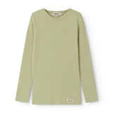 Green long-sleeved ribbed modal t-shirt for children