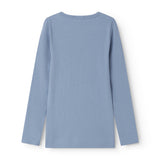 Lyseblå langærmet ribstrikket modal t-shirt til børn