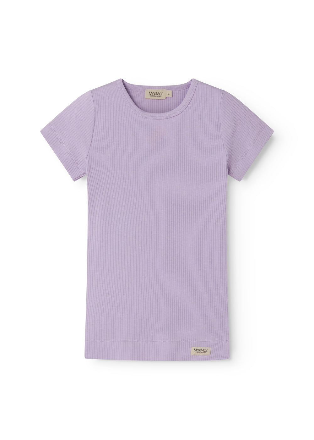 Short-sleeved ribbed t-shirt for children in lavender shade.