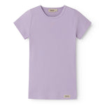 Short-sleeved ribbed t-shirt for children in lavender shade.