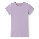Short-sleeved ribbed t-shirt for children in lavender shade.