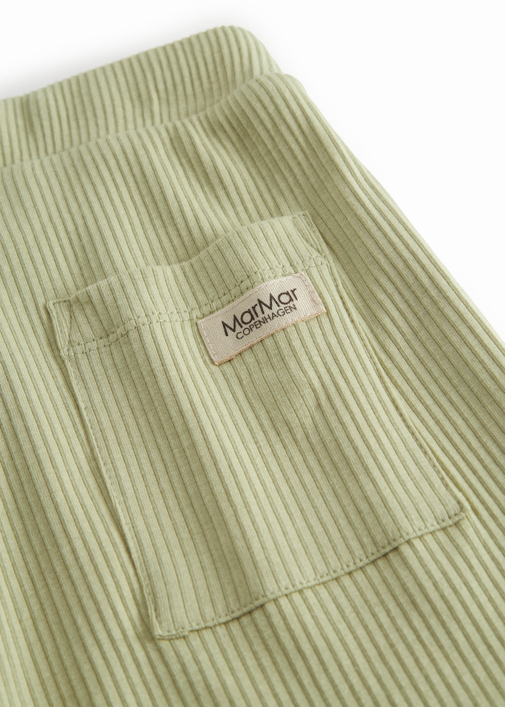 Green ribbed modal shorts with a drawstring for children