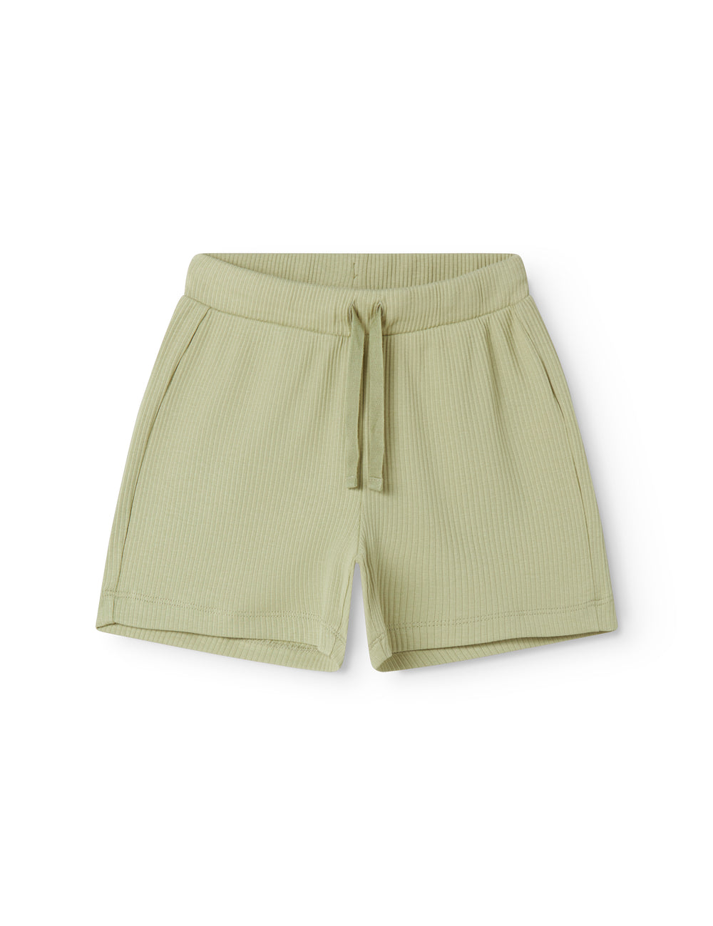 Green ribbed modal shorts with a drawstring for children