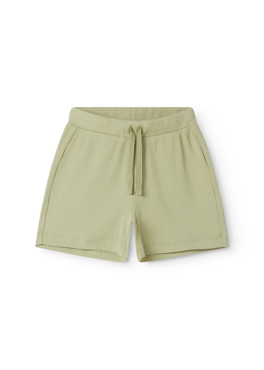 Green ribbed modal shorts with a drawstring for children