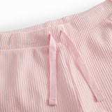 Lyserøde ribstrikket modal shorts med bindebånd til børn