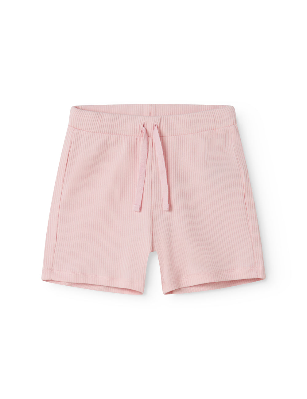 Red ribbed modal shorts with a drawstring for children.