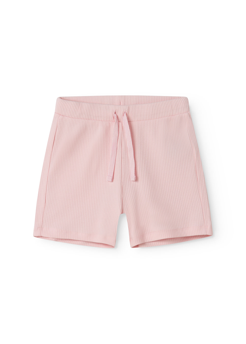 Red ribbed modal shorts with a drawstring for children.