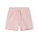 Red ribbed modal shorts with a drawstring for children.