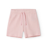Red ribbed modal shorts with a drawstring for children.