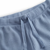 Lyseblå ribstrikket modal shorts med bindebånd til børn