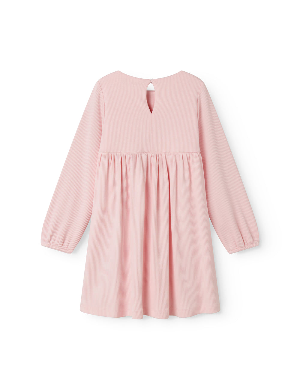 Langærmet lyserød ribstrikket kjole til børn