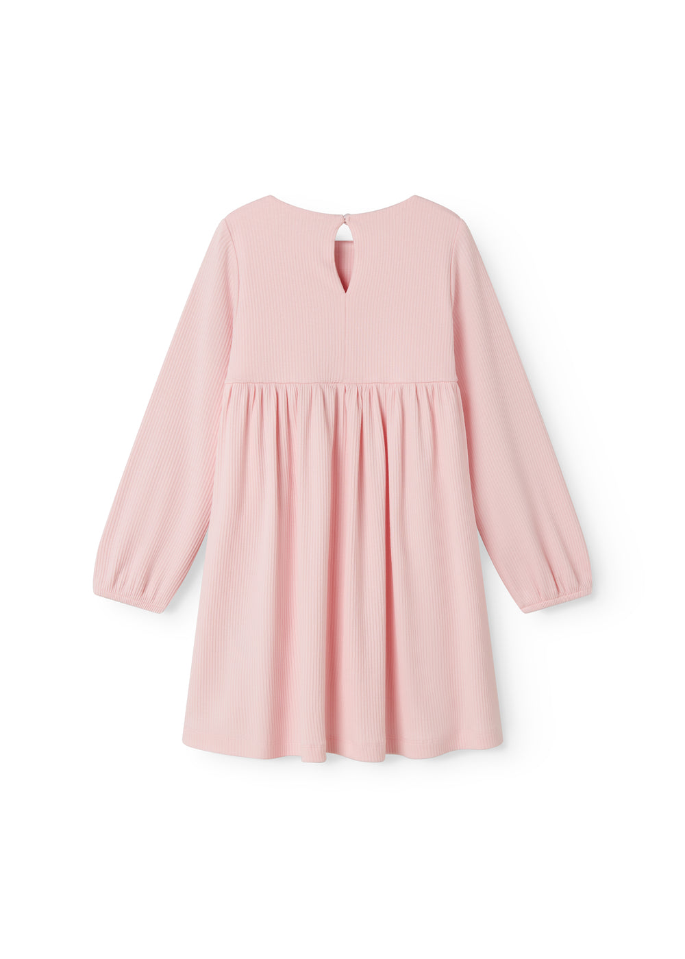 Langærmet lyserød ribstrikket kjole til børn
